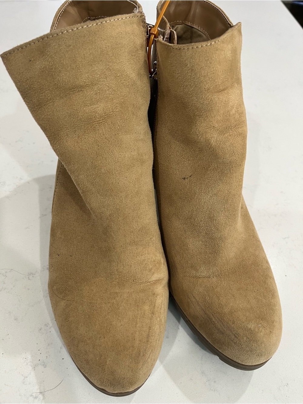 Anne Klein Tan Suede Ankle Heeled Boots